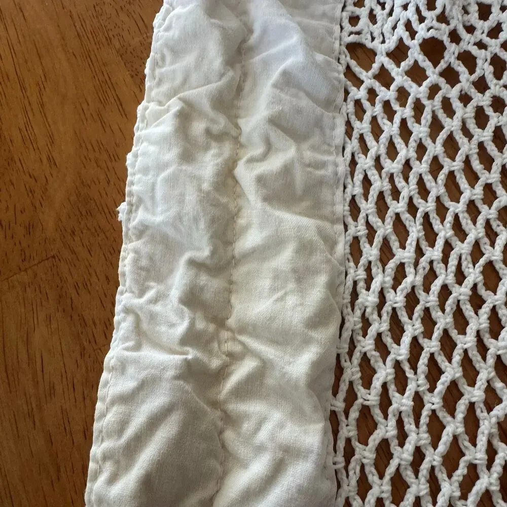 Pair Crochet Cotton Valances 10x56 Scallops Medallions Cottage Country Farmhouse